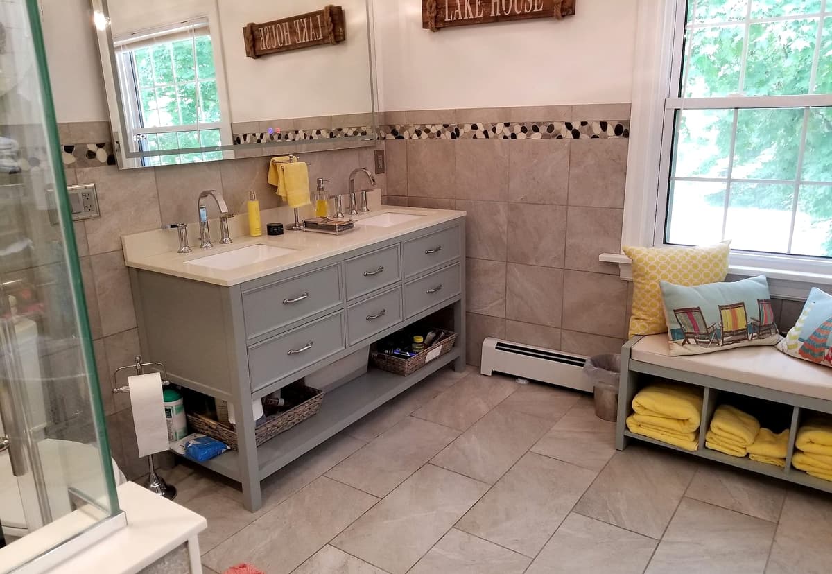 Double-vanity bathroom remodel by Gene Laughner Construction in Erie, PA