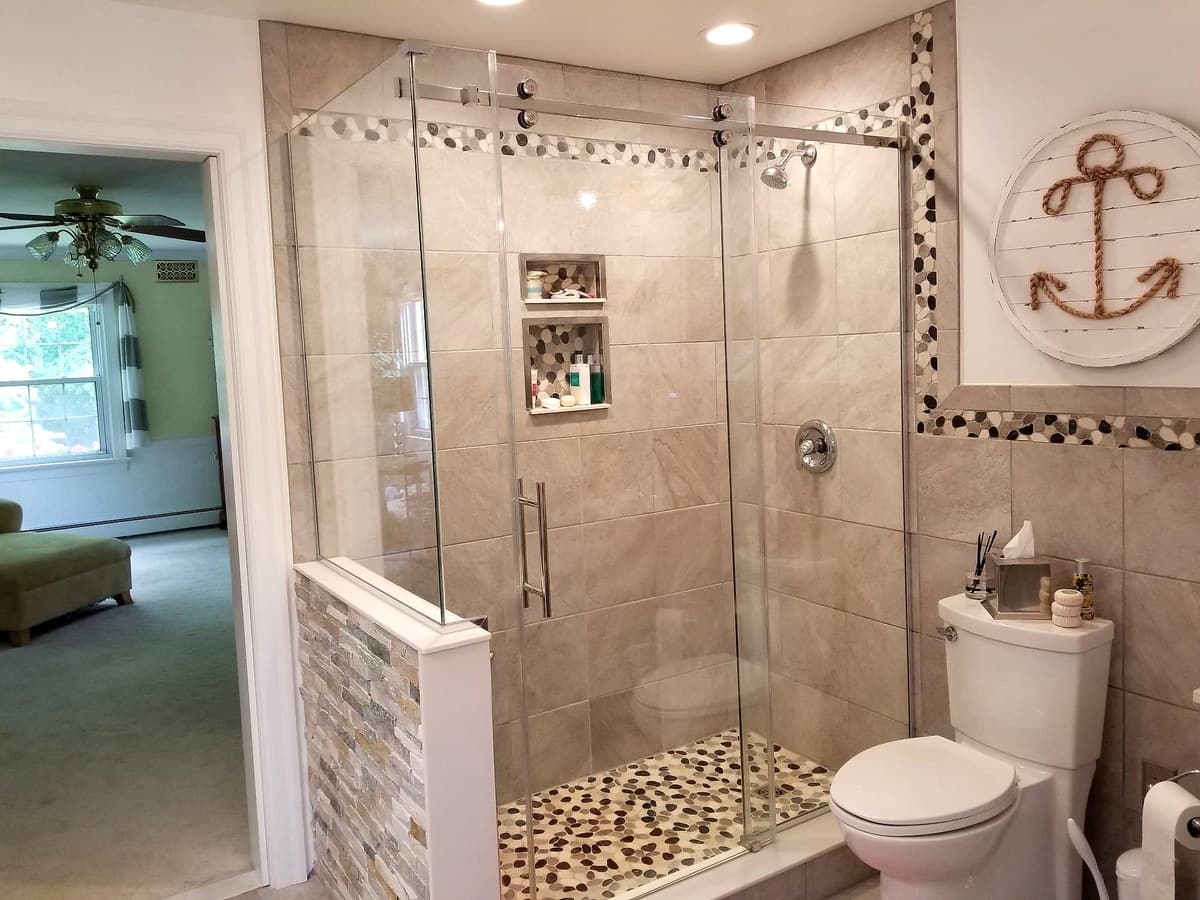 Walk-in glass tile shower by Gene Laughner Construction in Erie, PA